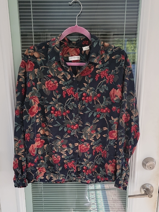 Liz Claiborne Tops - Vintage Liz Claiborne Silk Floral & Fruit Button-Up Shirt Sz 8